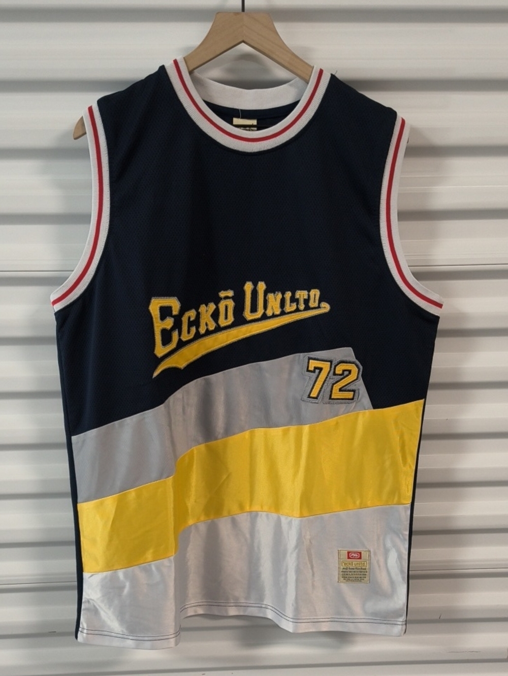 Vtg Ecko Unlimited Navy Yellow & Silver Sleeveless Basketball Jersey L